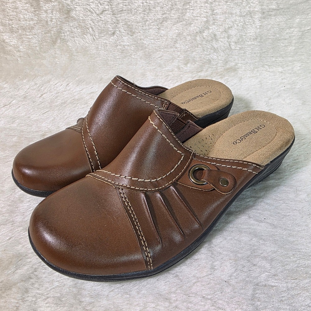 GH Bass Eliza Leather Clogs Brown Slip On Mules Womens 6.5 Excellent